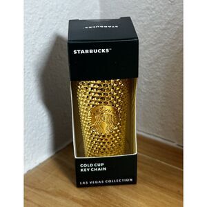 Starbucks 2021 Gold Las Vegas Golden Studded Collection  Cold Cup Keychain